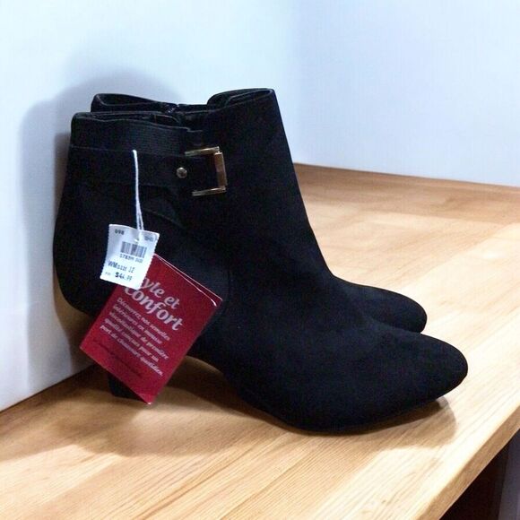 Dexflex Comfort Women's 12 NEW Terri Black Faux Suede Dress Boots Ankle Bootie - Picture 1 of 8